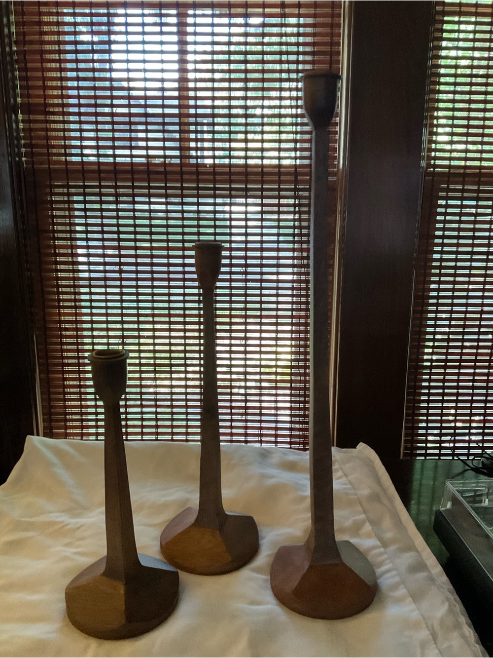 Magnolia Wooden Candlestick Holders in Brown